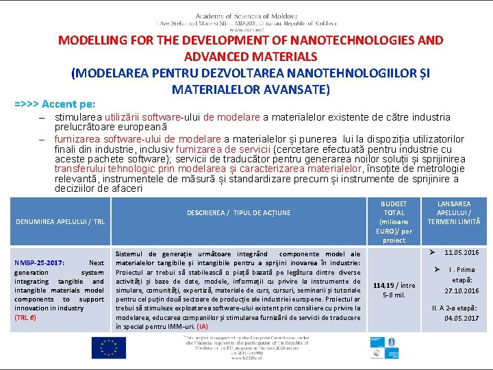 MODELLING FOR THE DEVELOPMENT OF NANOTECHNOLOGIES AND ADVANCED MATERIALS (MODELAREA PENTRU DEZVOLTAREA NANOTEHNOLOGIILOR ȘI