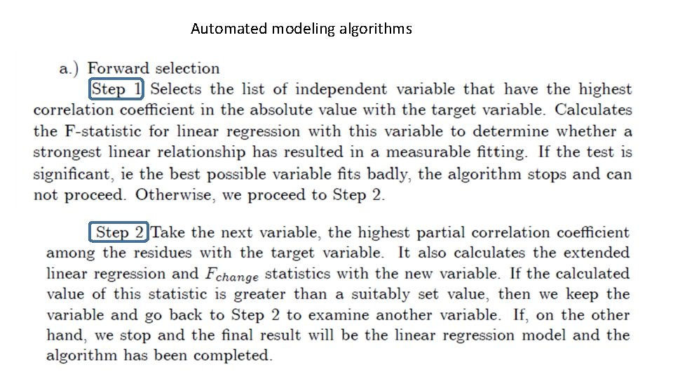 Automated modeling algorithms 