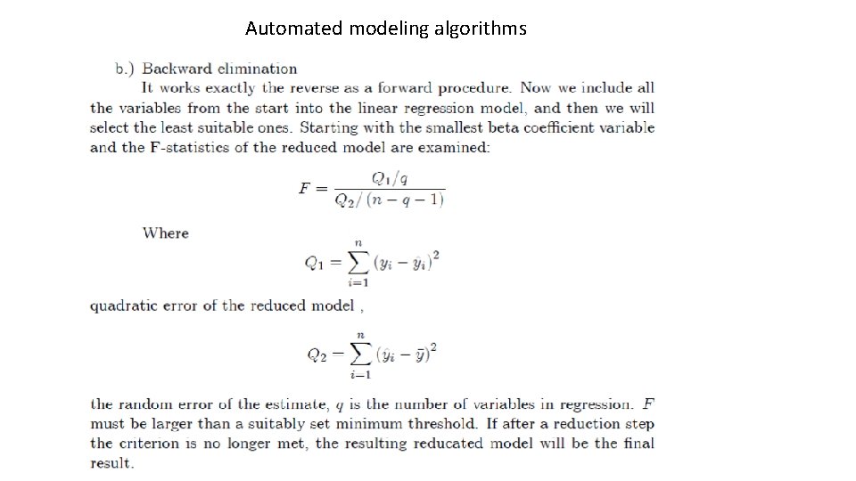 Automated modeling algorithms 