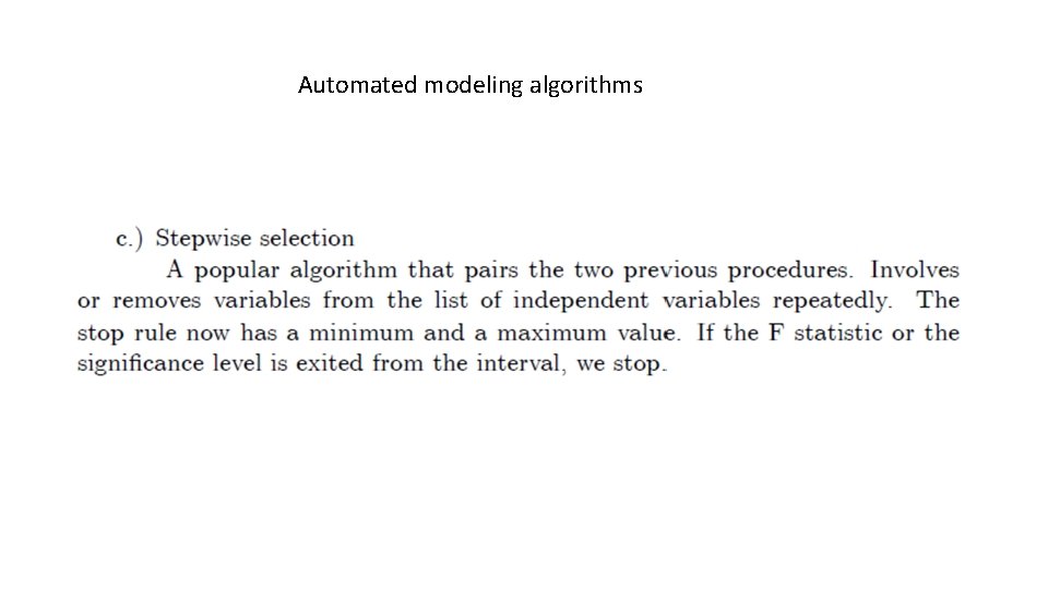 Automated modeling algorithms 