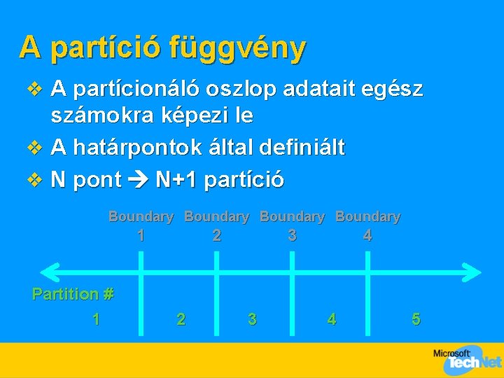 A partíció függvény v A partícionáló oszlop adatait egész számokra képezi le v A