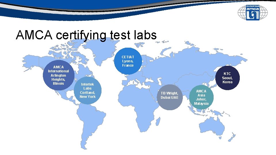 AMCA certifying test labs AMCA International Arlington Heights, Illinois CETIAT Lyons, France Intertek Labs AMCA certifying test labs AMCA International Arlington Heights, Illinois CETIAT Lyons, France Intertek Labs