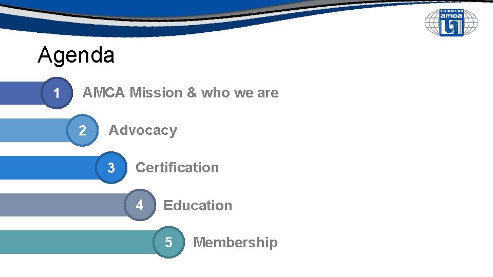 Agenda 1 AMCA Mission & who we are 2 Advocacy 3 Certification 4 Education Agenda 1 AMCA Mission & who we are 2 Advocacy 3 Certification 4 Education