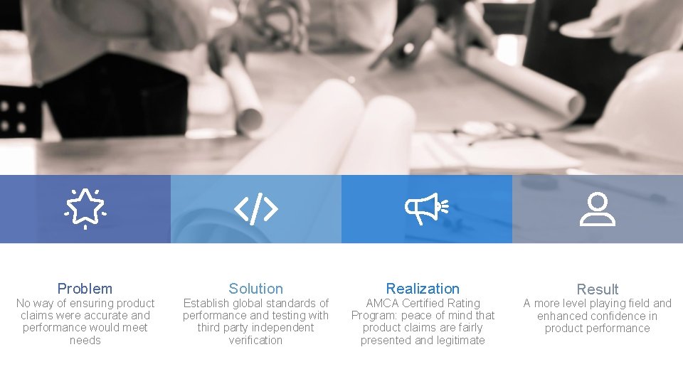 Problem No way of ensuring product claims were accurate and performance would meet needs Problem No way of ensuring product claims were accurate and performance would meet needs