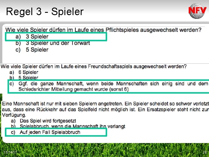 Regel 3 - Spieler 11/14/17 28 