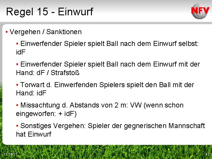 Regel 15 - Einwurf ▪ Vergehen / Sanktionen ▪ Einwerfender Spieler spielt Ball nach