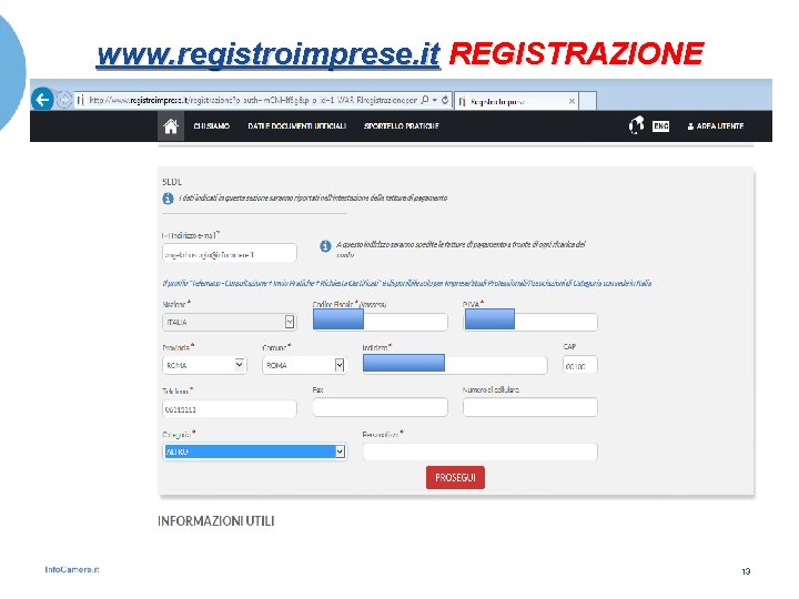 www. registroimprese. it REGISTRAZIONE 13 