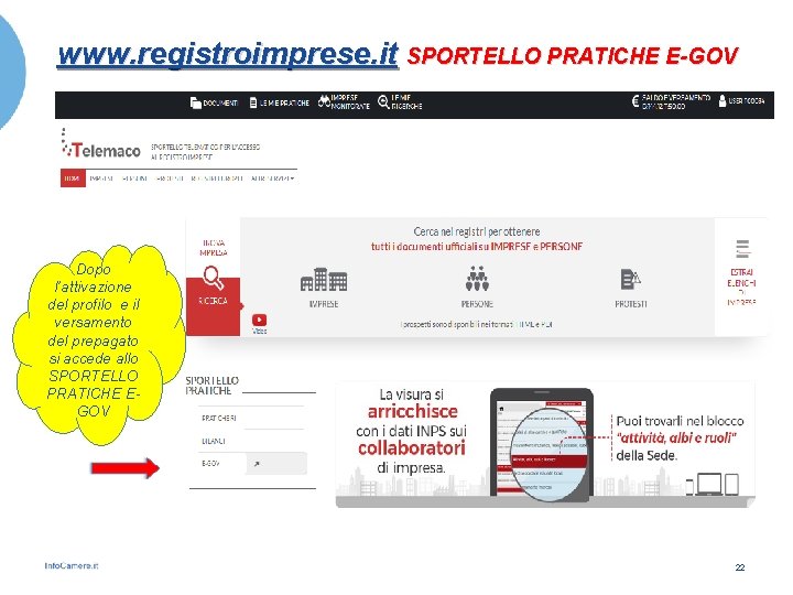 www. registroimprese. it SPORTELLO PRATICHE E-GOV Dopo l’attivazione del profilo e il versamento del