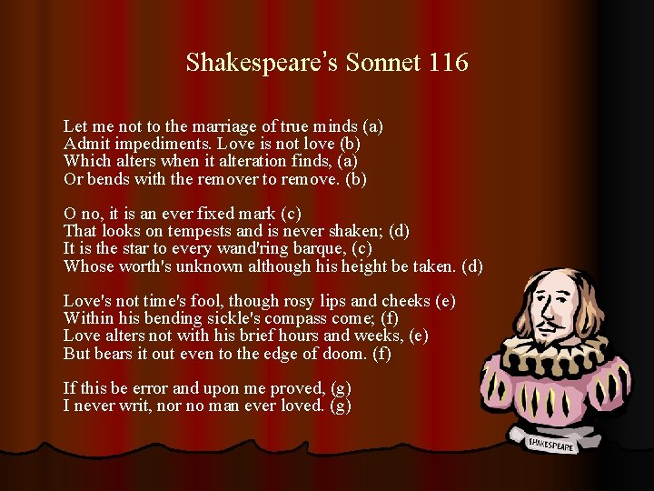Shakespeare’s Sonnet 116 Let me not to the marriage of true minds (a) Admit