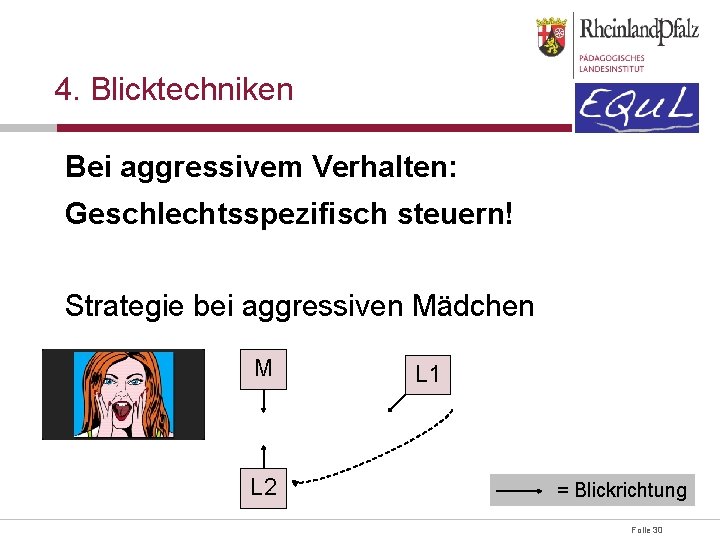 4. Blicktechniken Bei aggressivem Verhalten: Geschlechtsspezifisch steuern! Strategie bei aggressiven Mädchen M L 2