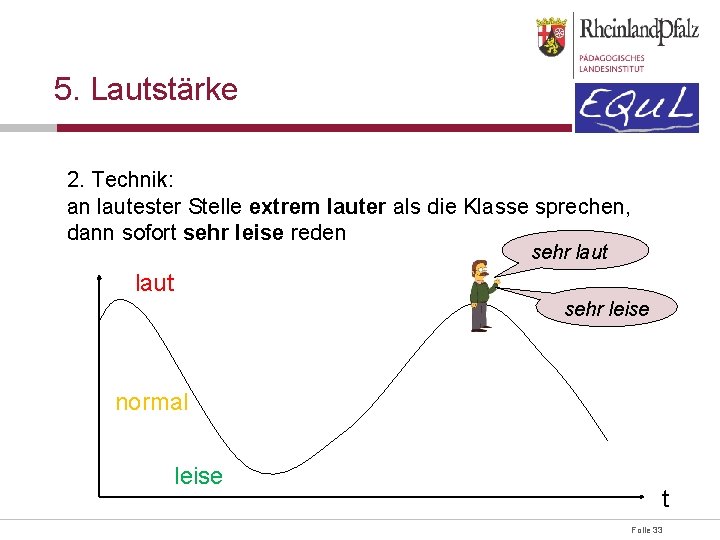 5. Lautstärke 2. Technik: an lautester Stelle extrem lauter als die Klasse sprechen, dann