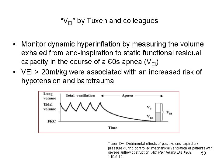 “VEI” by Tuxen and colleagues • Monitor dynamic hyperinflation by measuring the volume exhaled