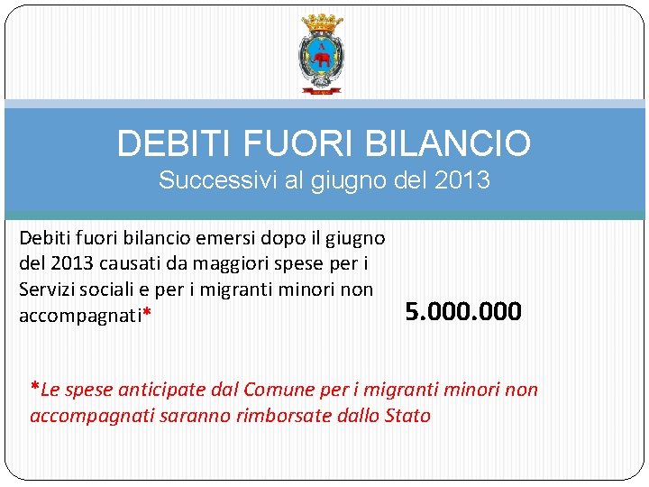 DEBITI FUORI BILANCIO Successivi al giugno del 2013 Debiti fuori bilancio emersi dopo il