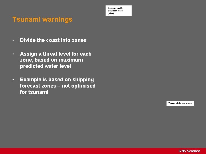 Source: Mw 9. 1 Southern Peru (1868) Tsunami warnings • Divide the coast into