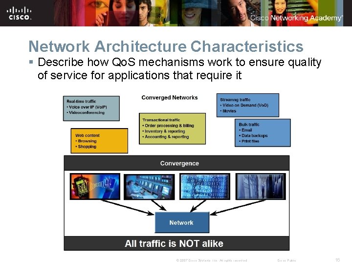 Network Architecture Characteristics § Describe how Qo. S mechanisms work to ensure quality of