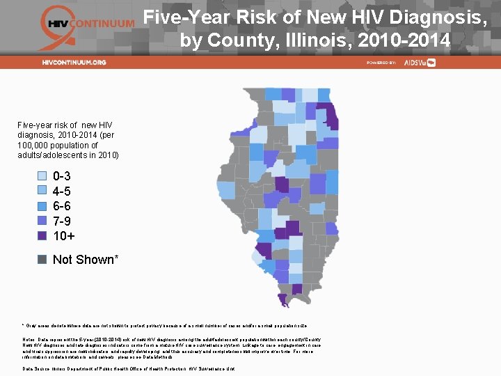 Five-Year Risk of New HIV Diagnosis, by County, Illinois, 2010 -2014 Five-year risk of