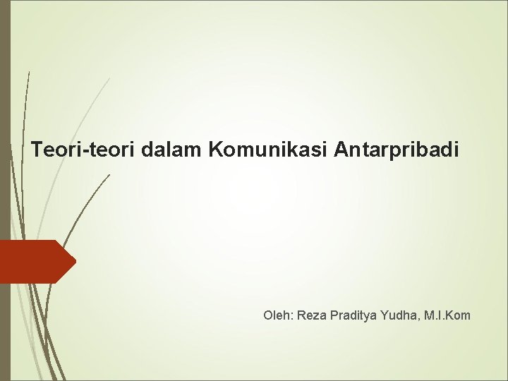 Teori-teori dalam Komunikasi Antarpribadi Oleh: Reza Praditya Yudha, M. I. Kom 
