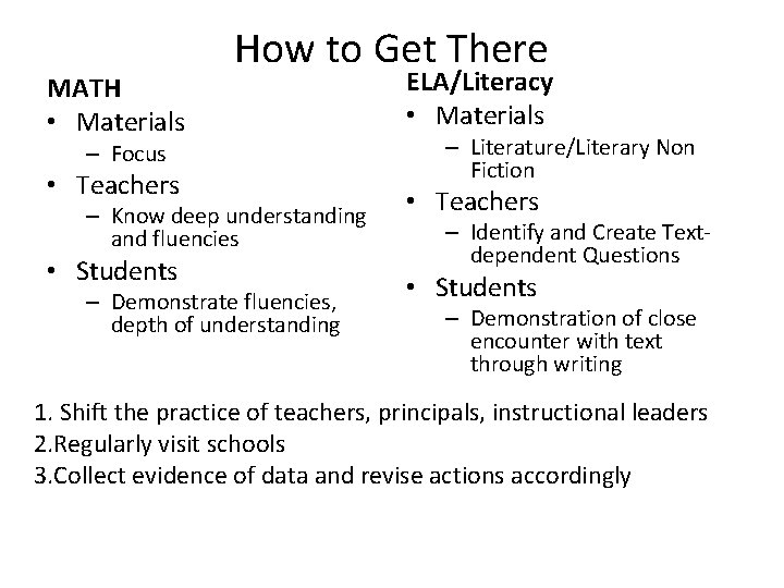 MATH • Materials How to Get There – Focus • Teachers – Know deep