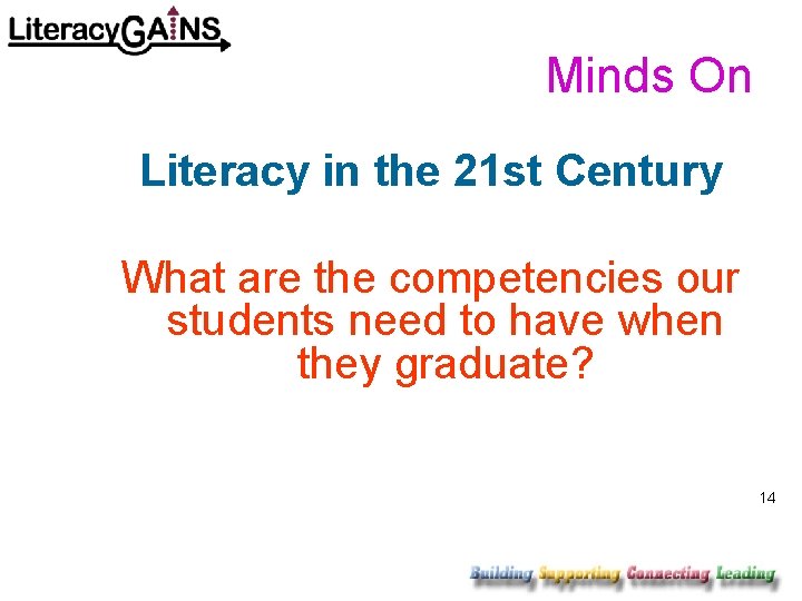 Minds On Literacy in the 21 st Century What are the competencies our students