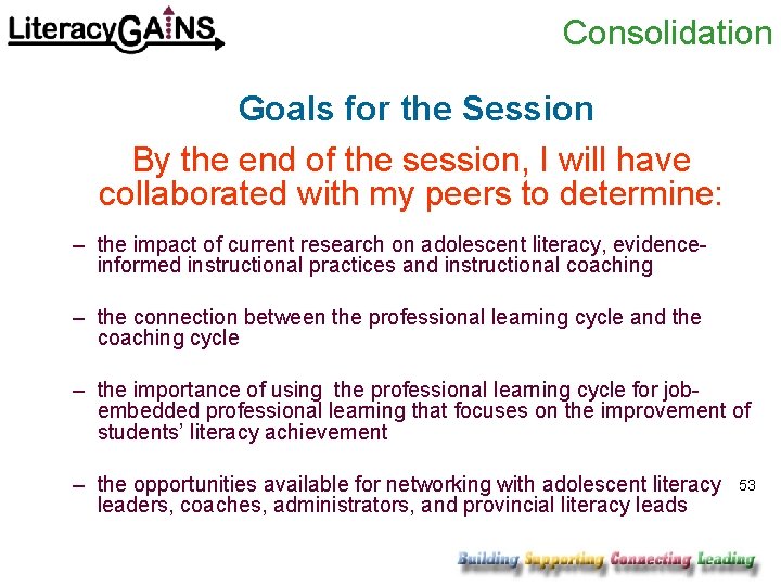 Consolidation Goals for the Session By the end of the session, I will have