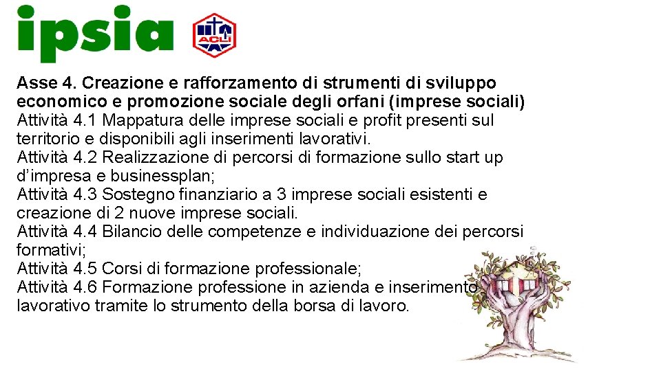 Asse 4. Creazione e rafforzamento di strumenti di sviluppo economico e promozione sociale degli