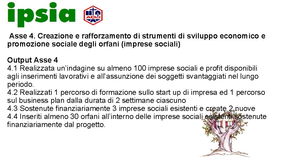 Asse 4. Creazione e rafforzamento di strumenti di sviluppo economico e promozione sociale degli