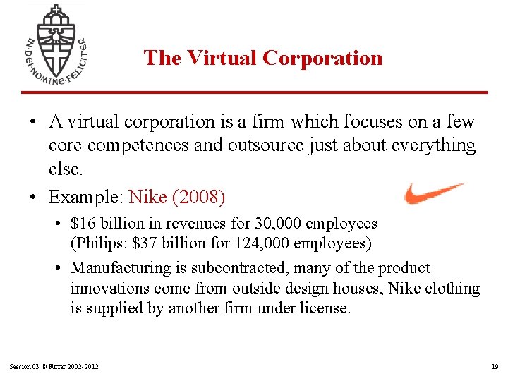The Virtual Corporation • A virtual corporation is a firm which focuses on a