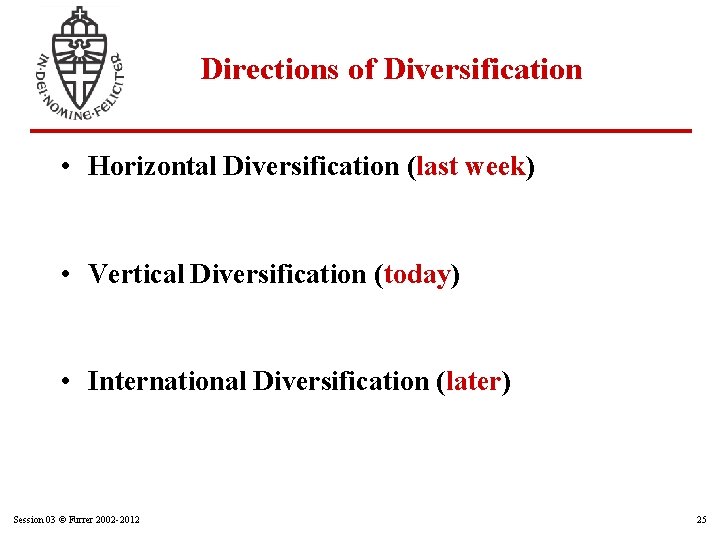 Directions of Diversification • Horizontal Diversification (last week) • Vertical Diversification (today) • International