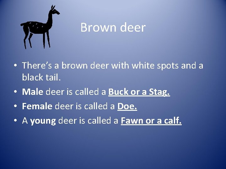 Brown deer • There’s a brown deer with white spots and a black tail.