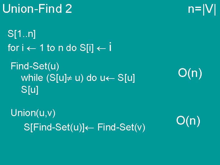 Union-Find 2 n=|V| S[1. . n] for i 1 to n do S[i] i