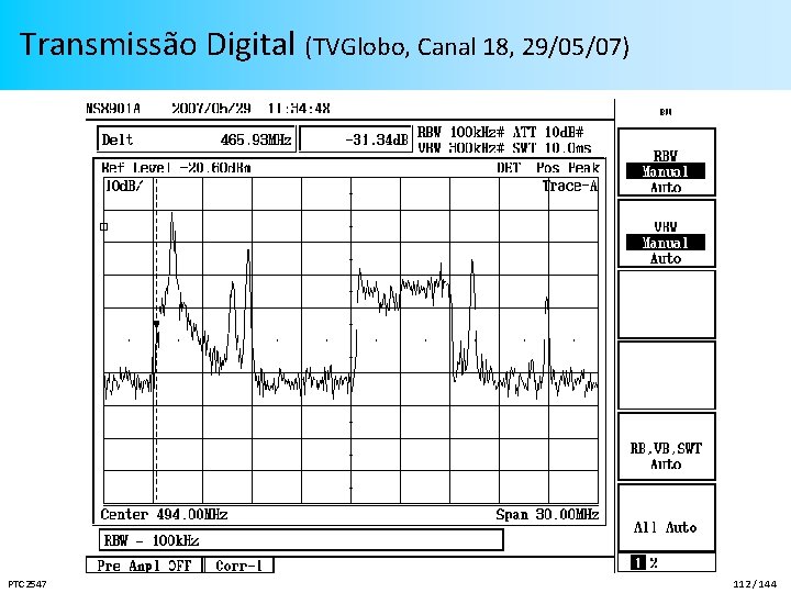 Transmissão Digital (TVGlobo, Canal 18, 29/05/07) PTC 2547 112 / 144 