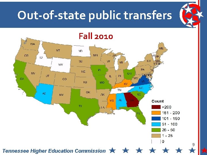 Out-of-state public transfers Fall 2010 9 Tennessee Higher Education Commission 