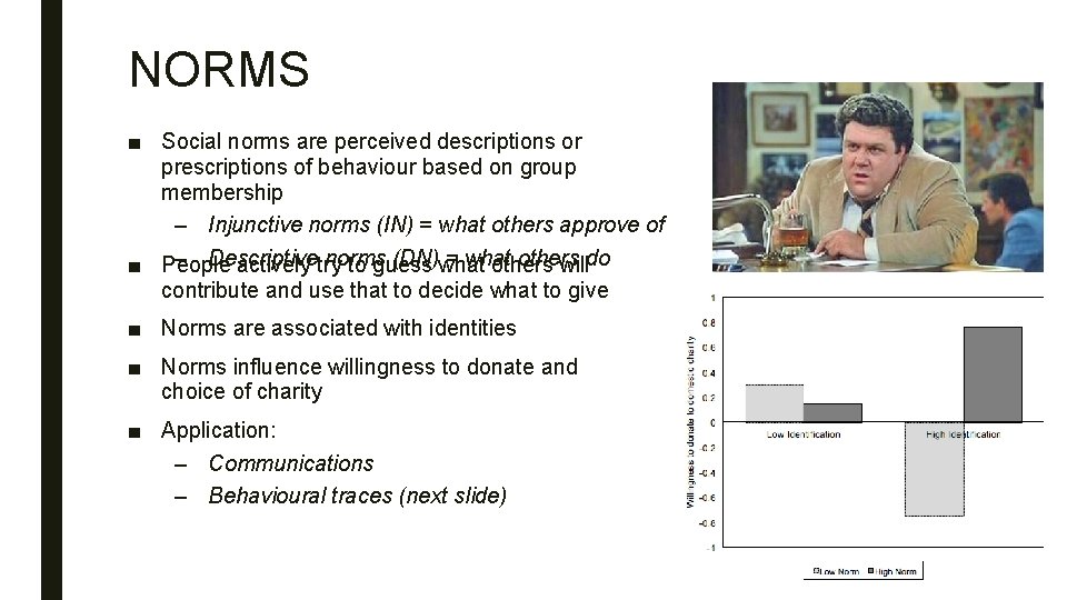 NORMS ■ Social norms are perceived descriptions or prescriptions of behaviour based on group