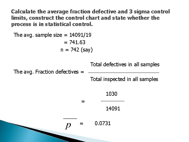 Calculate the average fraction defective and 3 sigma control limits, construct the control chart
