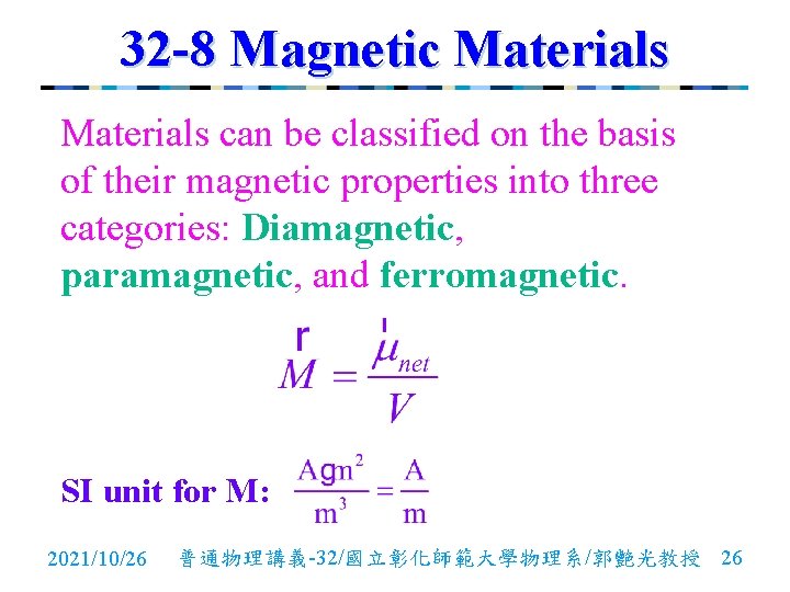 32 -8 Magnetic Materials can be classified on the basis of their magnetic properties