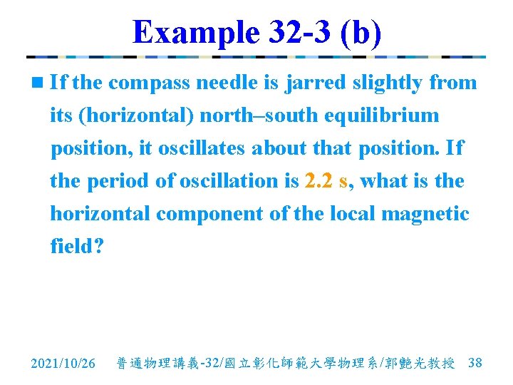 Example 32 -3 (b) n If the compass needle is jarred slightly from its