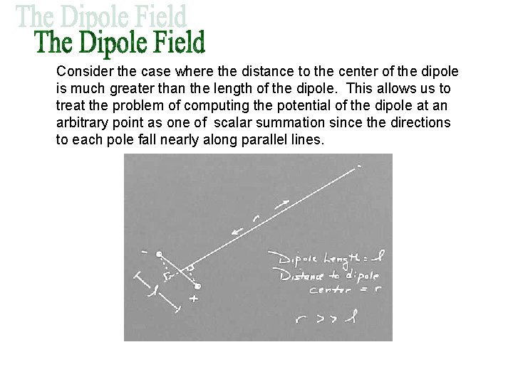 Consider the case where the distance to the center of the dipole is much