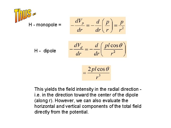 H - monopole = H - dipole This yields the field intensity in the