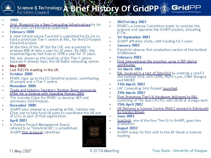 A Brief History Of Grid. PP • • • • • 1999 Grid: Blueprint