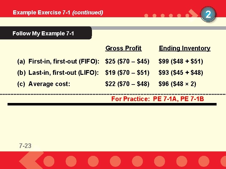 2 Example Exercise 7 -1 (continued) Follow My Example 7 -1 Gross Profit Ending