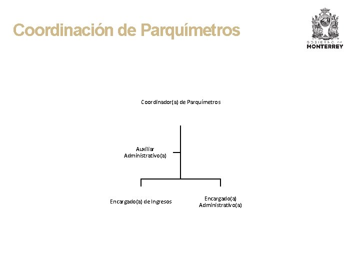 Coordinación de Parquímetros Coordinador(a) de Parquímetros Auxiliar Administrativo(a) Encargado(a) de Ingresos Encargado(a) Administrativo(a) 