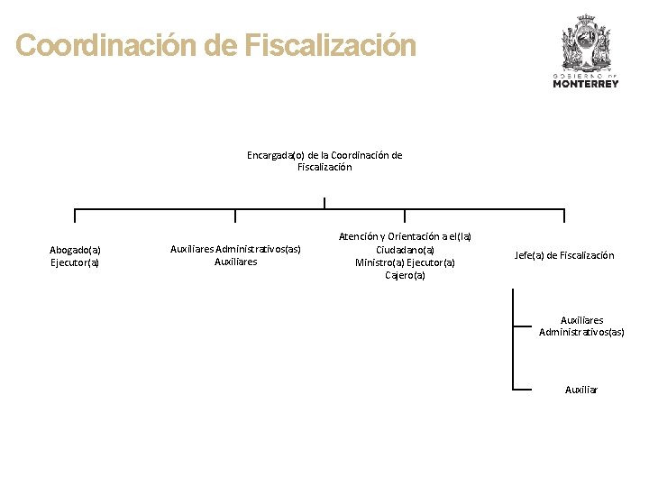 Coordinación de Fiscalización Encargada(o) de la Coordinación de Fiscalización Abogado(a) Ejecutor(a) Auxiliares Administrativos(as) Auxiliares
