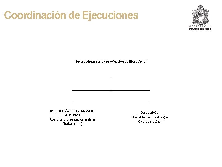 Coordinación de Ejecuciones Encargado(a) de la Coordinación de Ejecuciones Auxiliares Administrativos(as) Auxiliares Atención y