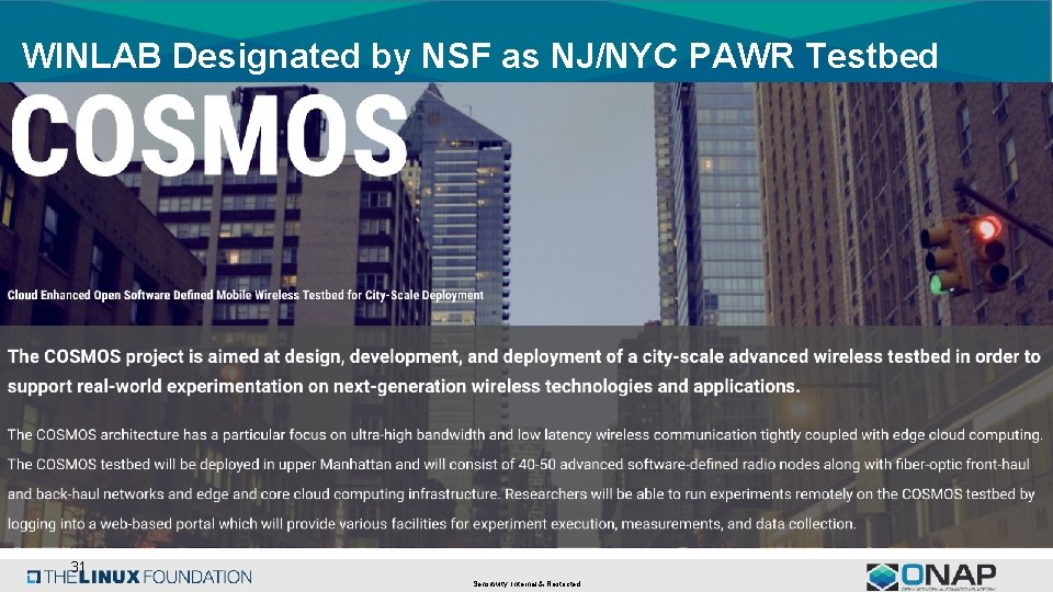 WINLAB Designated by NSF as NJ/NYC PAWR Testbed 31 Sensitivity: Internal & Restricted 