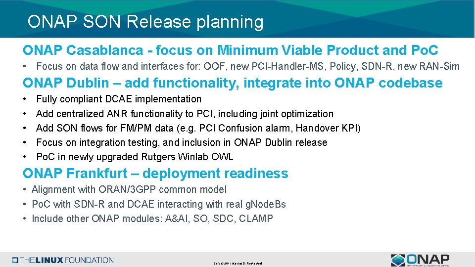ONAP SON Release planning ONAP Casablanca - focus on Minimum Viable Product and Po.