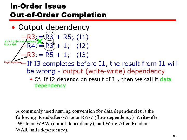 In-Order Issue Out-of-Order Completion • Output dependency —R 3: = R 3 + R