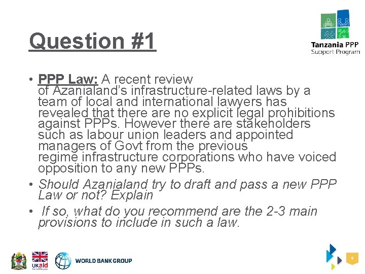 Question #1 • PPP Law: A recent review of Azanialand’s infrastructure-related laws by a