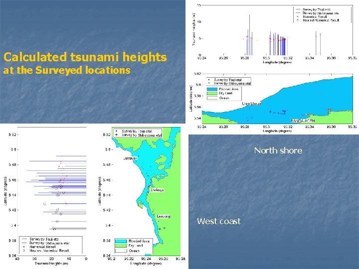 Calculated tsunami heights at the Surveyed locations North shore West coast 