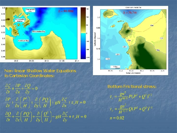Non-linear Shallow Water Equations in Cartesian Coordinates: Bottom Frictional stress: 