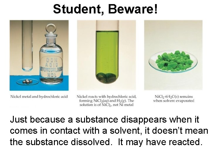 Student, Beware! Just because a substance disappears when it comes in contact with a